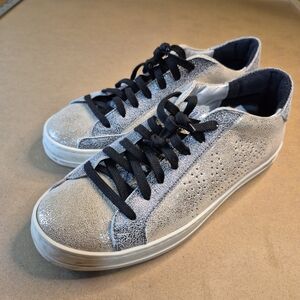 P448 Women's Metallic Silver and Black Lace-Up Sneakers